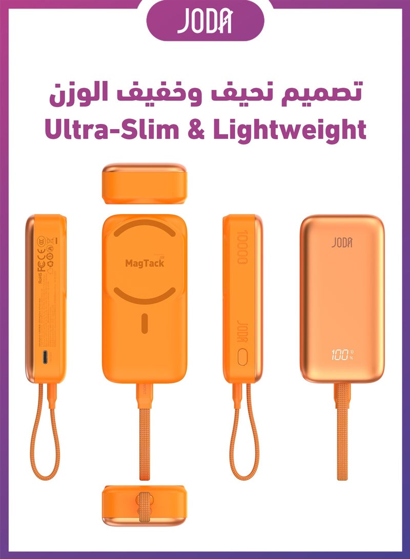 JODA MagTack 10 10000mAh PD 35W Power Bank with Nylon Braided Cable-Orange - Image 3